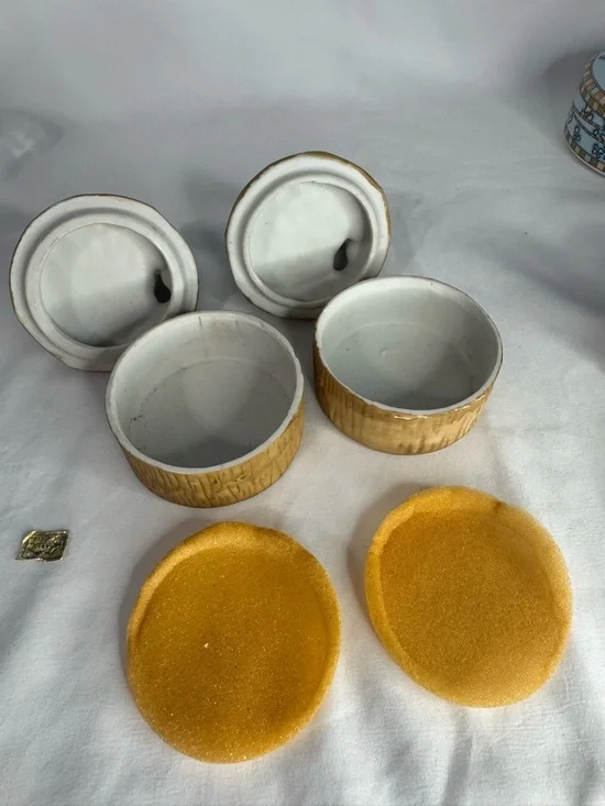 Vintage Homco Pixie Mushroom Trinket Boxes Set of 2 Ceramic Woodland Elf - Picture 6 of 9